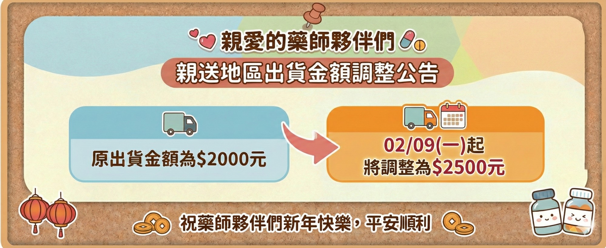 出貨金額調整公告